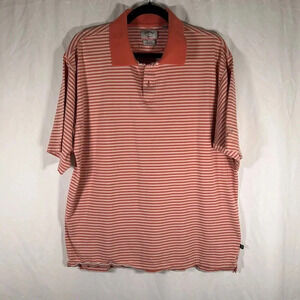 Callaway Golf Shirt Mens Large Orange Brown Striped Short Sleeve 1/4 Button